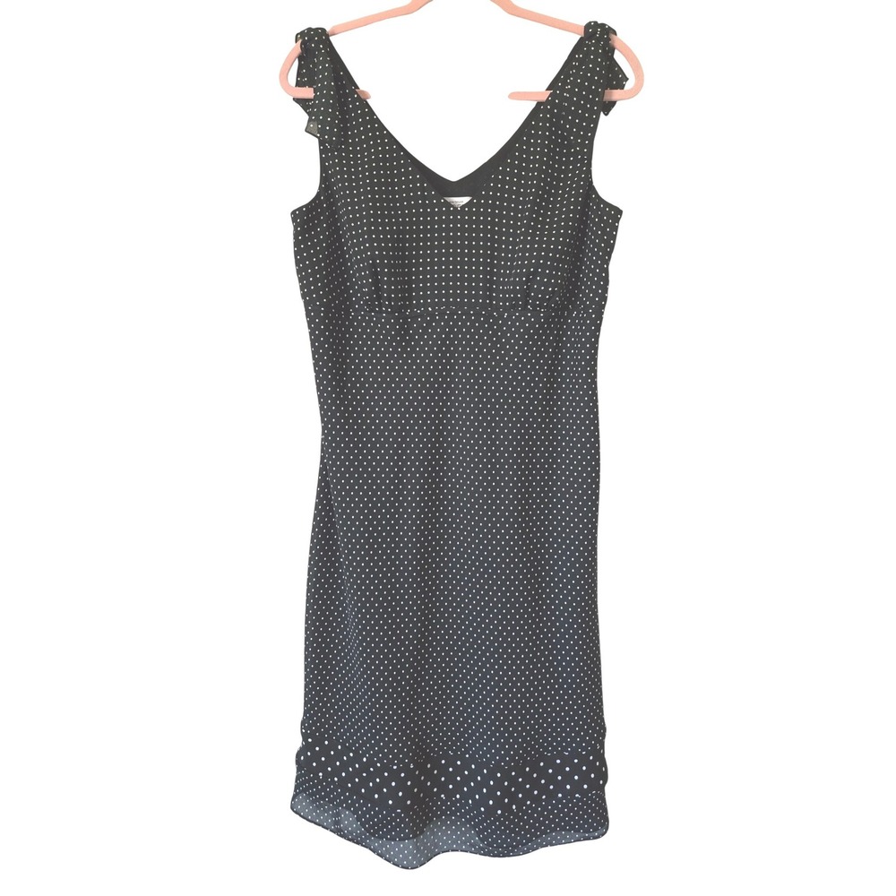 NWT Ann Taylor Loft Polka Dot V-Neck Shoulder Ties Dress Black White‎ 14